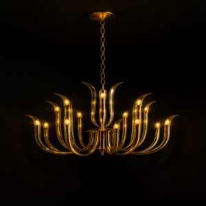 Blaze Crown – Curved Flame-Style Golden Chandelier