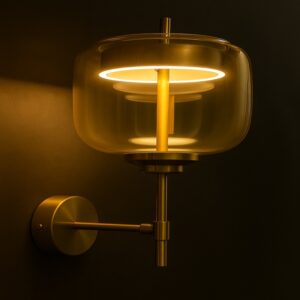 LumaHalo – Modern Gold Wall Sconce with Frosted Amber Glass