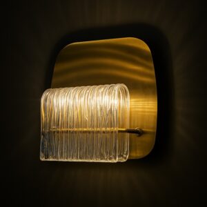 LustreFold – Textured Glass Wall Light with Gold Base