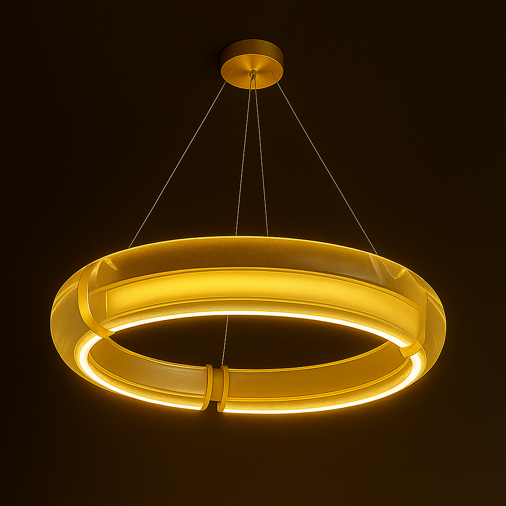 Modern Halo Orbit LED Ring Chandelier with ambient glow for luxury interiors.
